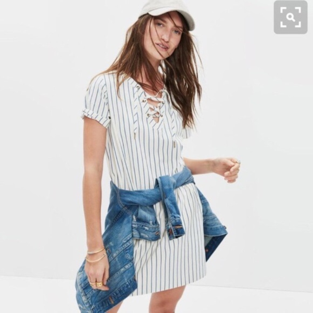 Madewell Harbor Lace Up Striped Shift Dress